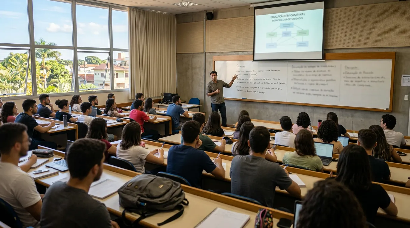 Imagem criada com IA: Estudantes em sala de aula assistindo aula com professor explicando conteúdo