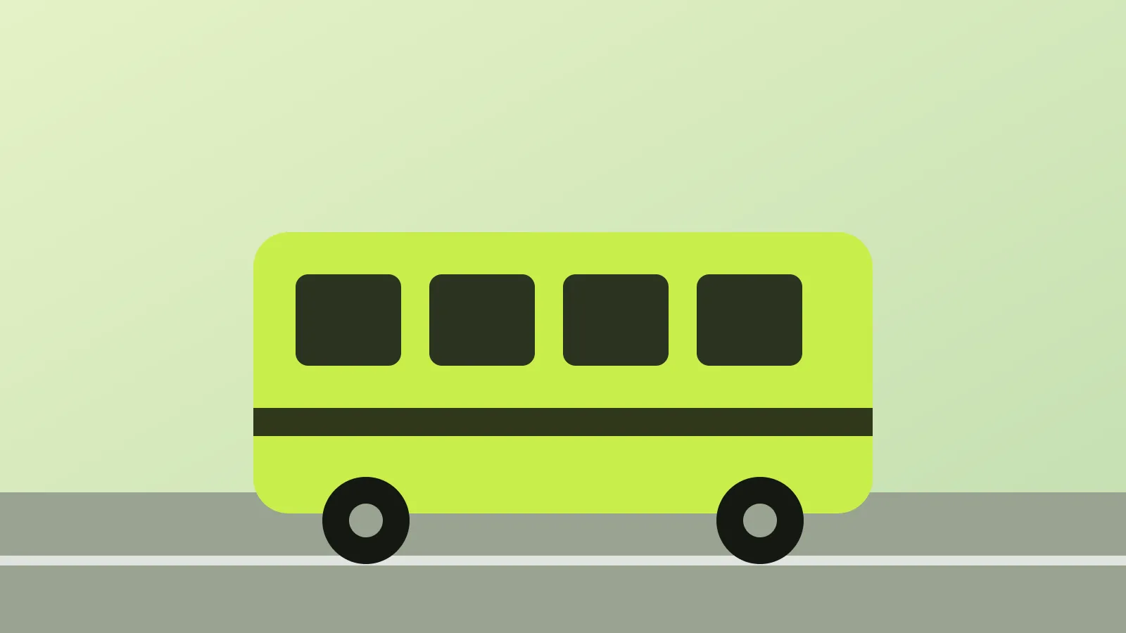 Ilustração de um ônibus verde-limão numa rua