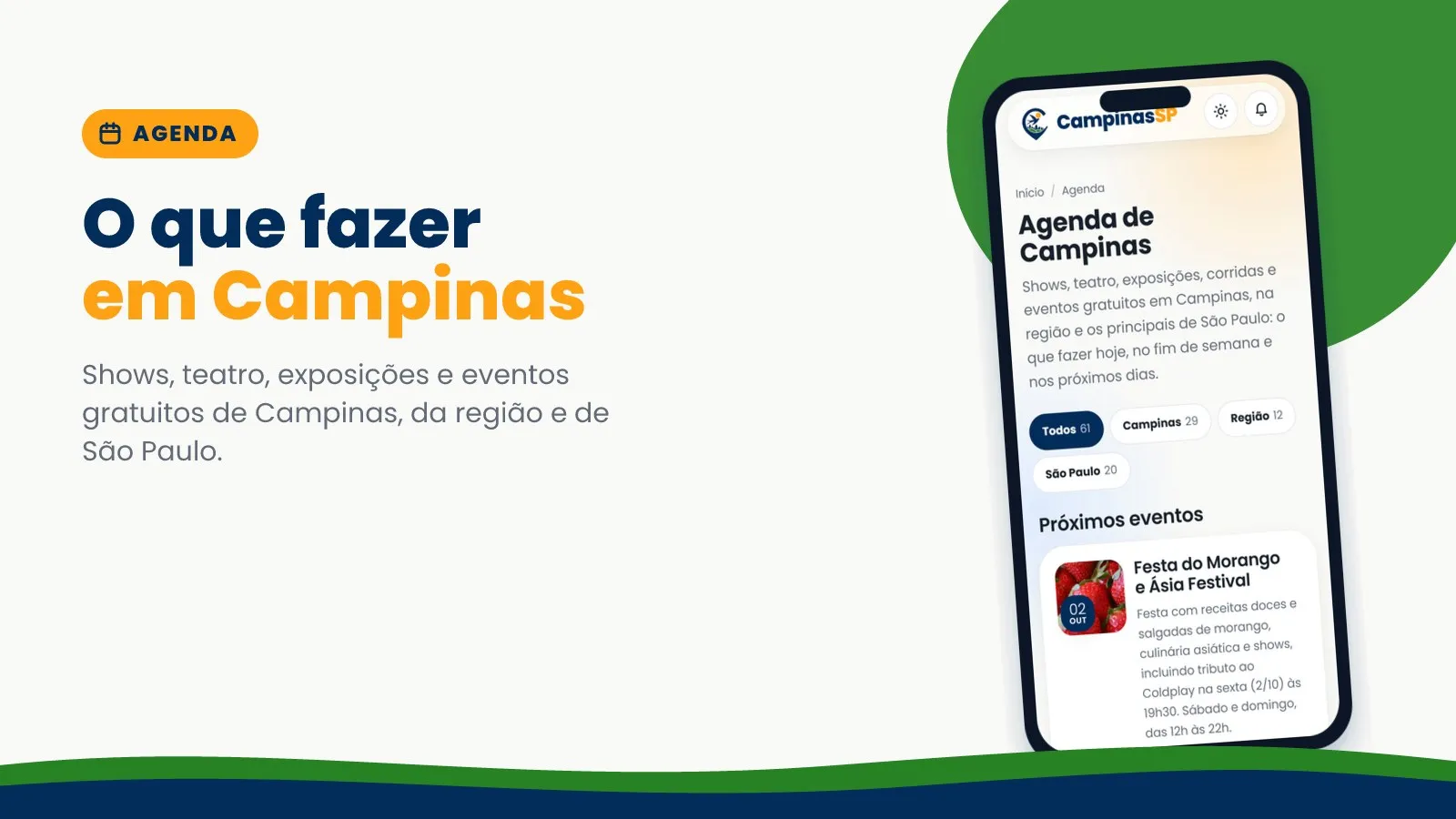 Tela de celular com a agenda de eventos do Campinas SP