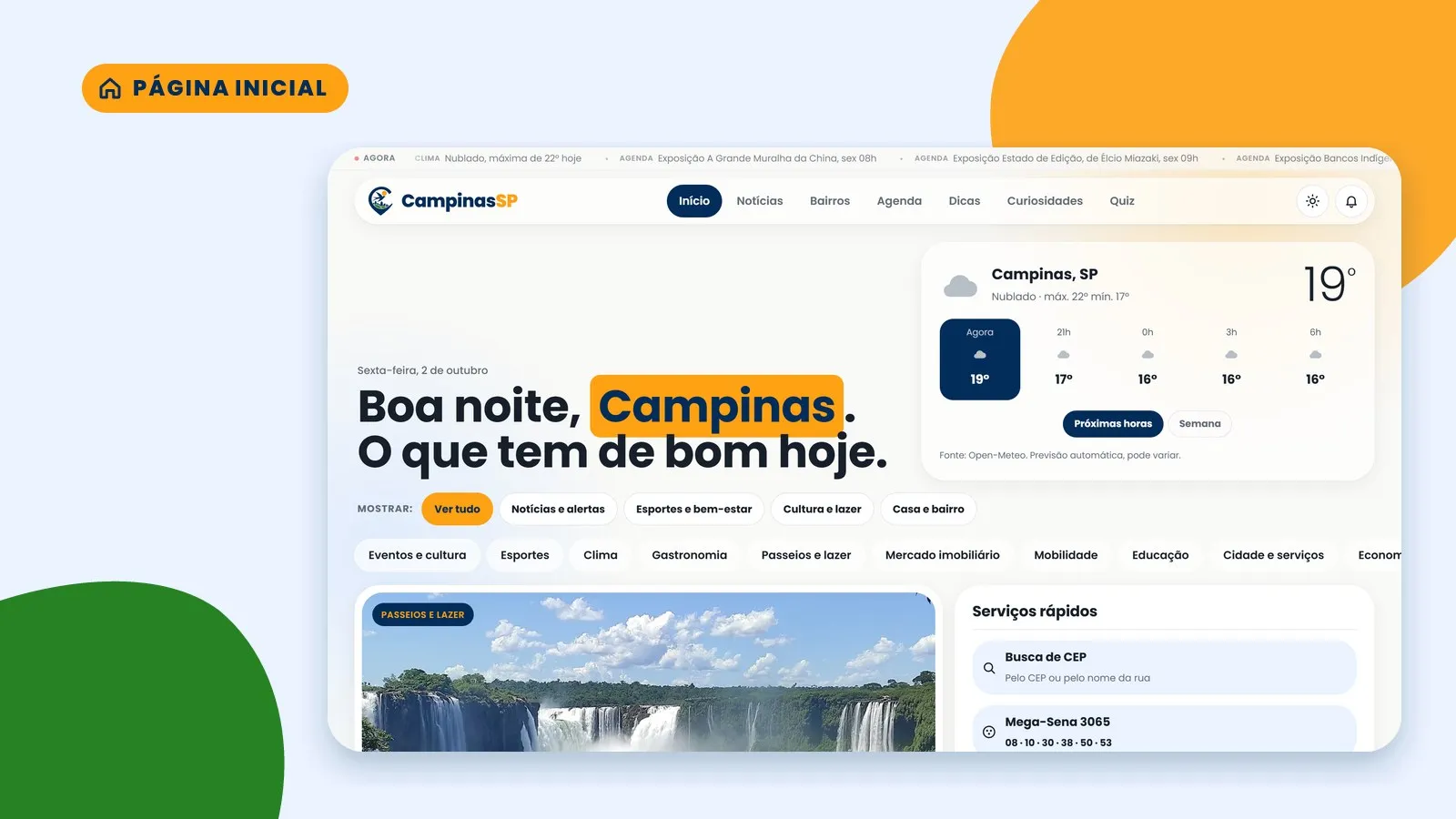 Tela da página inicial do portal Campinas SP no computador