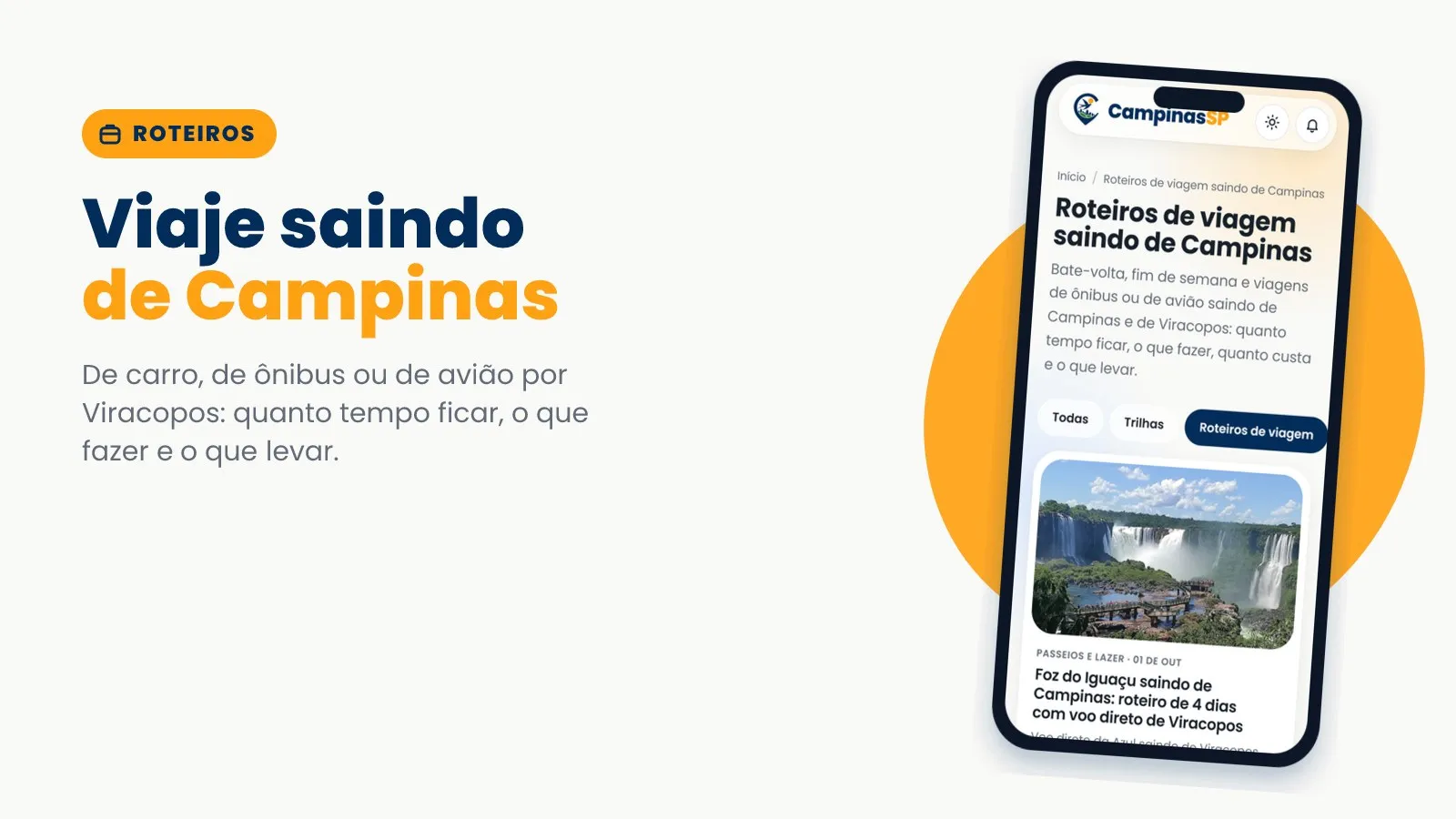 Tela de celular com os roteiros de viagem saindo de Campinas