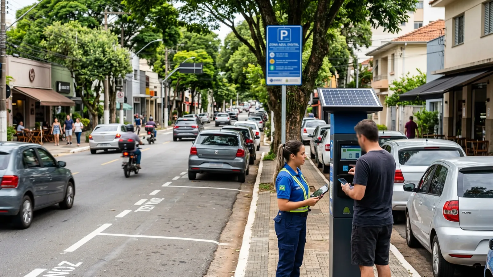 Imagem criada com IA: Zona Azul chega à rua Coronel Quirino em Campinas a partir de 3 de novembro